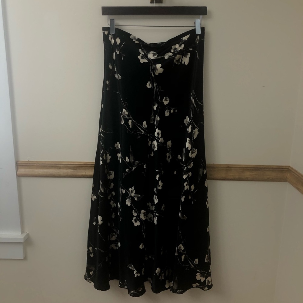 Black Floral Silk Skirt